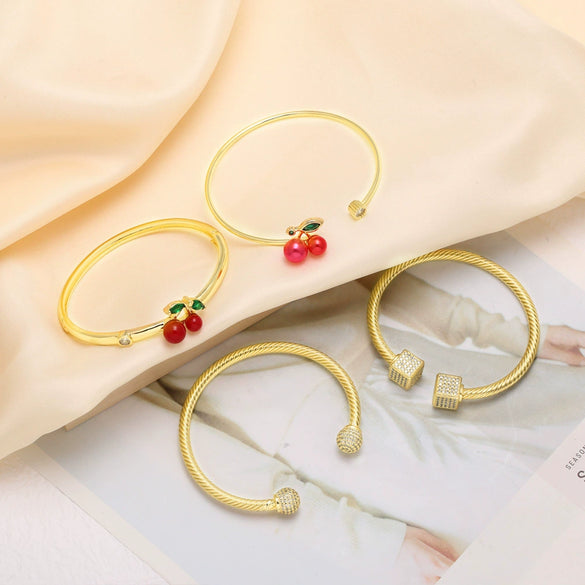 Jewelry Fruit Cherry Square Copper Goldplated Bracelet