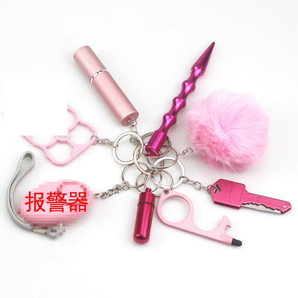 Jewelry Fur Ball Selfdefense Alarm Keychain Fashion Pill Bag Pendant Metal Electroplated