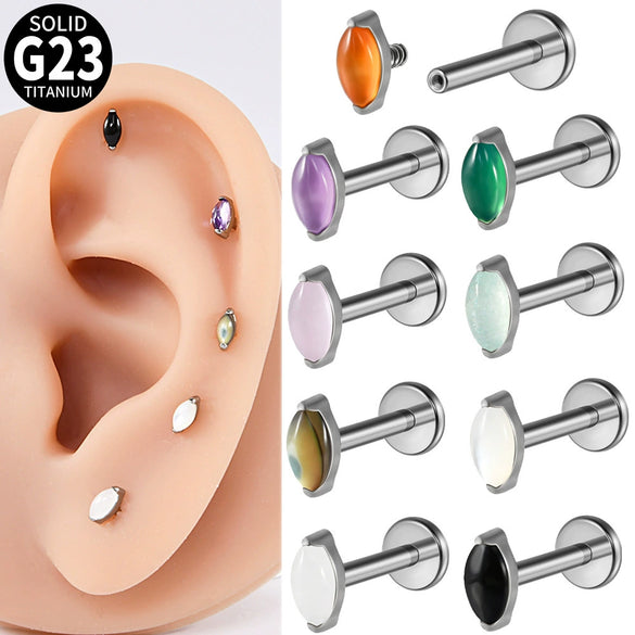 Jewelry G23 Titanium Horse Eye Drop Shape Inner Tooth Flat Lip Piercing