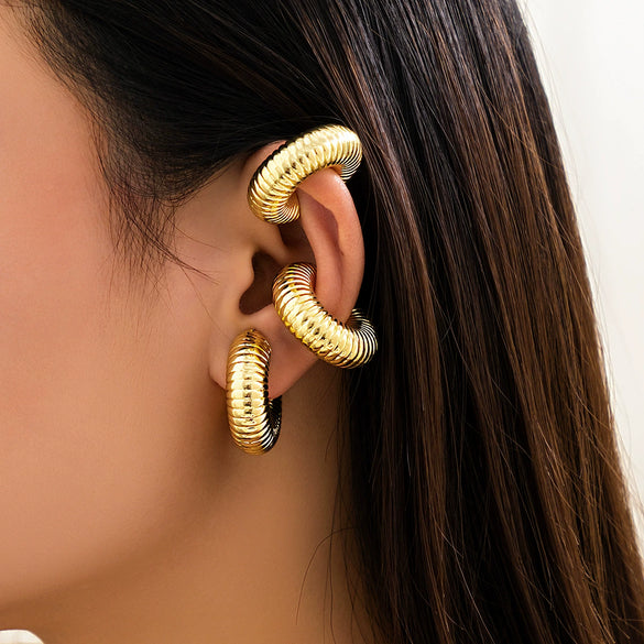 Jewelry Geometric Ccb Metal Thread Striped Electroplated Ear Clip For Women