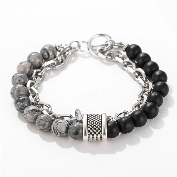 Jewelry Geometric Punk Style Frosted Artificial Crystal Alloy Men's Bracelet With Polishing