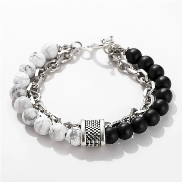Jewelry Geometric Punk Style Frosted Artificial Crystal Alloy Men's Bracelet With Polishing