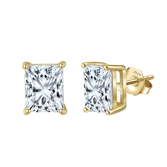 Jewelry Geometric Square 925 Silver Stud Earrings With Princess Cut Super Flash Zircon Electroplating