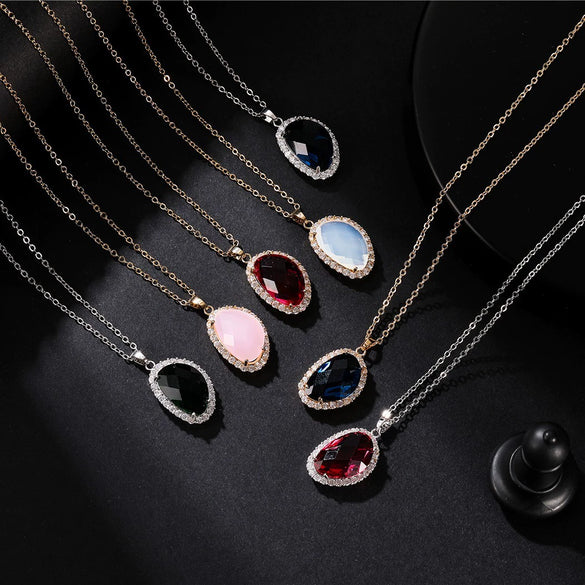 Jewelry Geometric Wings Microinlaid Cubic Zircon Women's Multicolor Necklace Ball Chain Mixed Gem Inlay Diamond Style