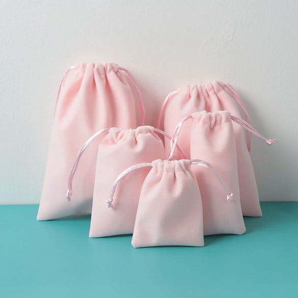 Jewelry Gift Bag Jewelry Packaging Bag Pink Velvet Cloth Drawstring Pocket Waist