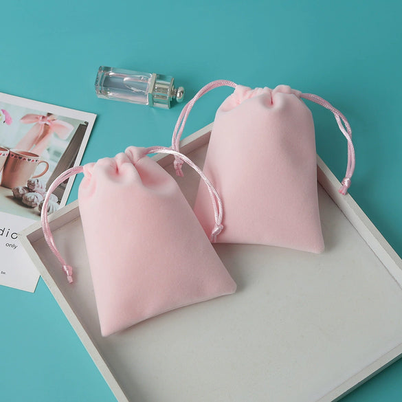 Jewelry Gift Bag Jewelry Packaging Bag Pink Velvet Cloth Drawstring Pocket Waist