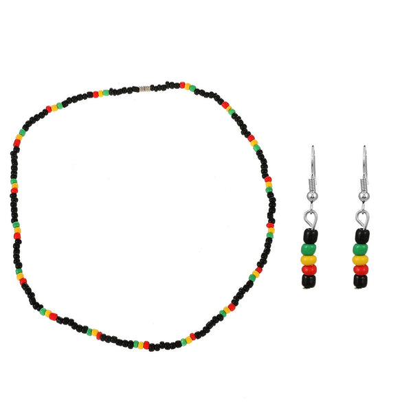 Jewelry Glass Glaze Rice Beads Color Handmade Earrings Necklace Two Piece Set For Women