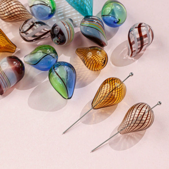Jewelry Glass Glazed Irregular Water Drop Stripe Diy Handmade Beads Necklace Earrings