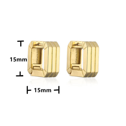 Hecheng Ornament Glossy Vertical Stripes Square Ear Clip Fashion 18k Gold Plated Ornament Ve394