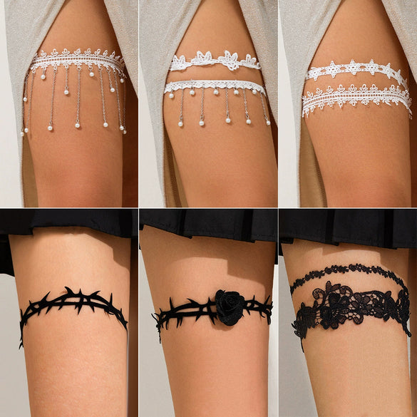Jewelry Gothic Dark Style Cloth Thorns Rose Elastic Thigh Chain Leg Ring For Women