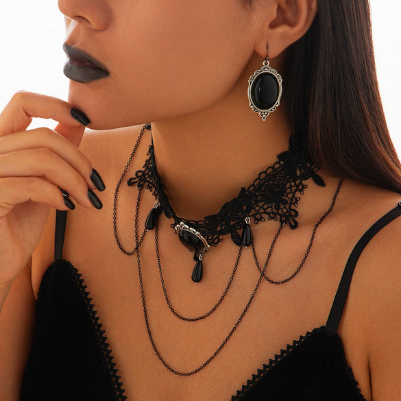 Jewelry Gothic Dark Style Geometric Lace Alloy Electroplated Necklace For Women