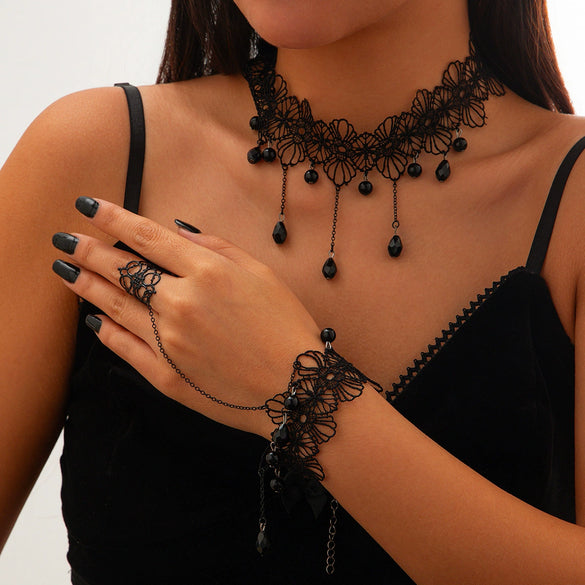Jewelry Gothic Dark Style Geometric Lace Alloy Electroplated Necklace For Women