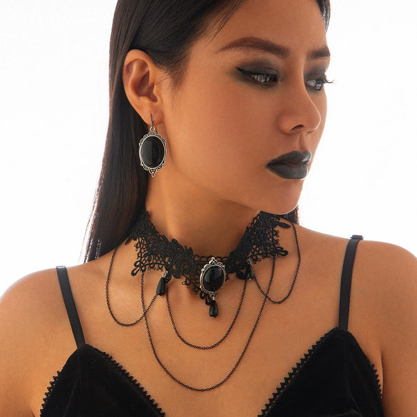 Jewelry Gothic Dark Style Geometric Lace Alloy Electroplated Necklace For Women