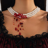 Jewelry Gothic Imitation Pearl Necklace Choker Handmade Geometric Blood Drops Tassel