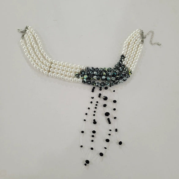 Jewelry Gothic Imitation Pearl Necklace Choker Handmade Geometric Blood Drops Tassel