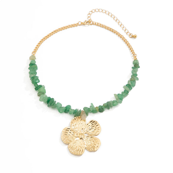 Jewelry Gravel Iron Metal Electroplated Bohemian Flower Pendant Clavicle Chain