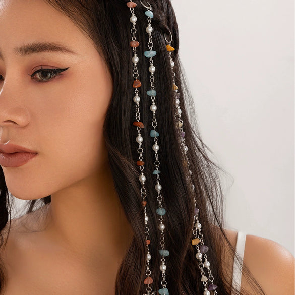 Jewelry Hair Accessories Alloy Electroplating Simple Joker Style Color Gravel Braided Hair Tassel Hair Band Headdress