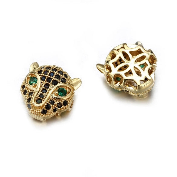 Jewelry Handmade Copper Inlaid Zirconium Leopard Head Round Hole Loose Beads Pendant Accessories Electroplated