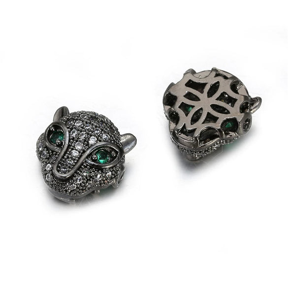 Jewelry Handmade Copper Inlaid Zirconium Leopard Head Round Hole Loose Beads Pendant Accessories Electroplated
