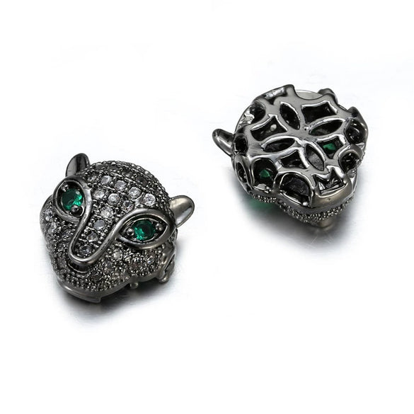 Jewelry Handmade Copper Inlaid Zirconium Leopard Head Round Hole Loose Beads Pendant Accessories Electroplated