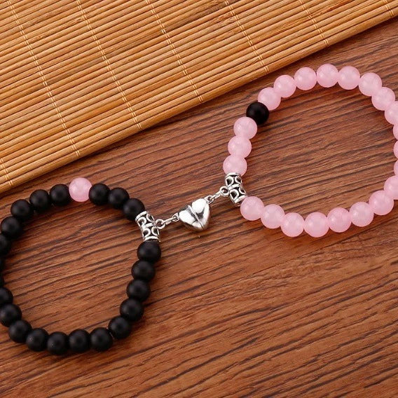 Jewelry Handmade Geometric Stone Magnet Buckle Heart Couple Bracelet