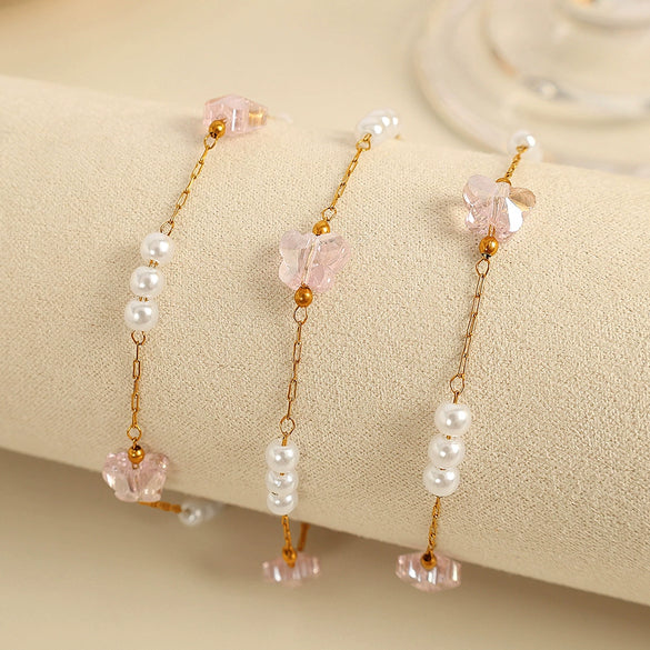 Jewelry Handmade 316L Stainless Steel Pearl Chain With Animals Pattern Electroplated For Women