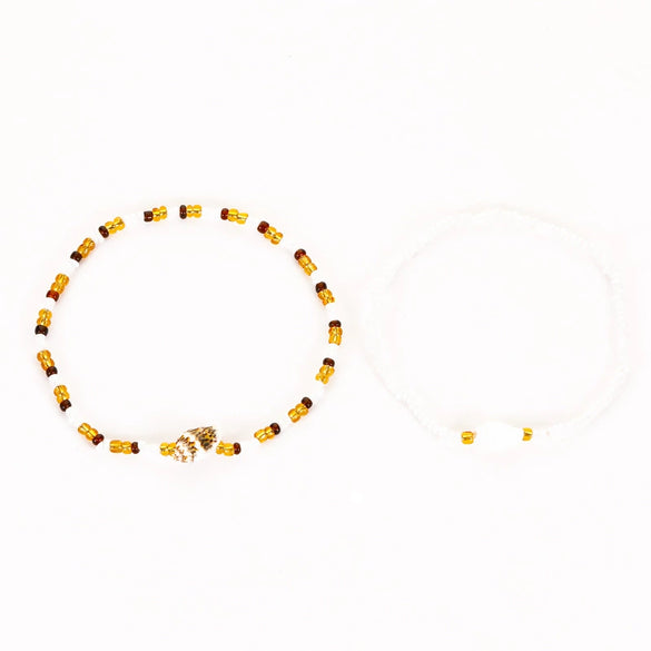 Jewelry Handwoven Rice Beads And Natural Shells Women's Bracelet Twopiece Set