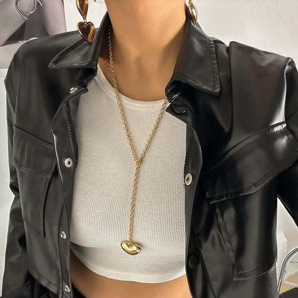 Jewelry Heart Shaped Clavicle Chain Flannel Ccb Iron Chain Electroplating For Women