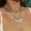 Jewelry Hip Hop Luminous Oil Dropping Cuban Chain Necklace With Butterfly Pendant Alloy Rhinestone Electroplating Geometric Style