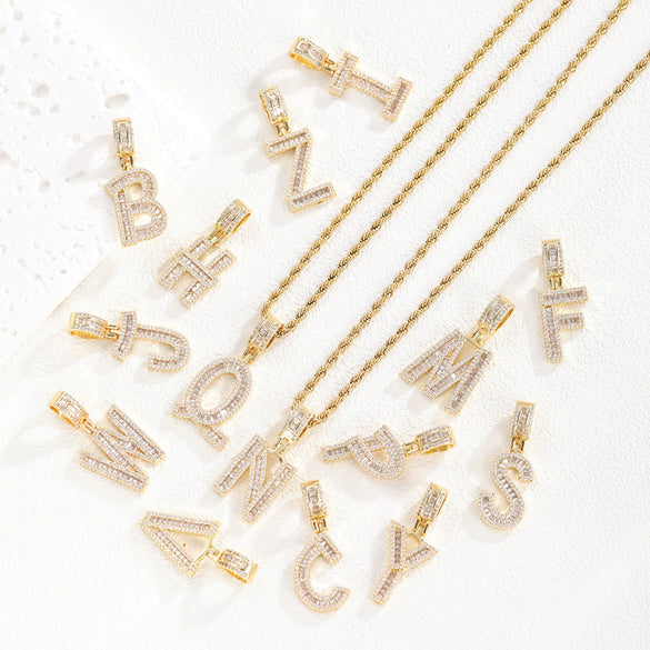 Jewelry Hip Hop Pendant Copper Micropaved Zircon Letters Numbers Text Necklace