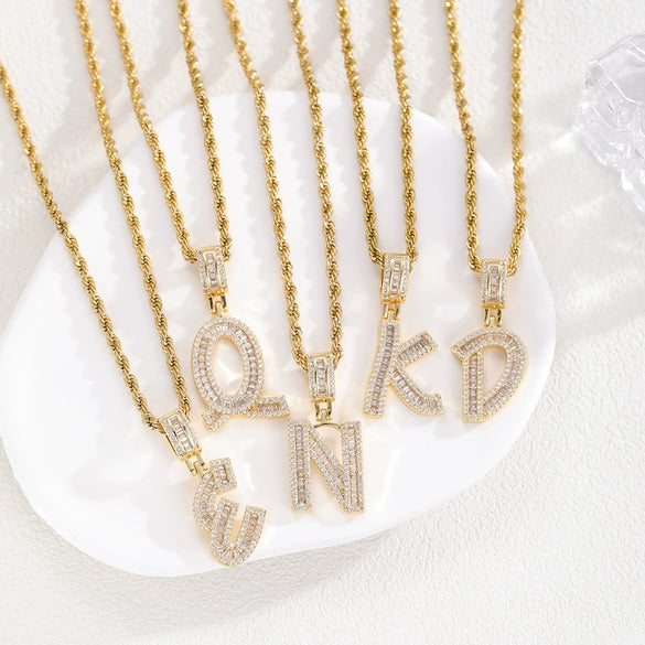 Jewelry Hip Hop Pendant Copper Micropaved Zircon Letters Numbers Text Necklace