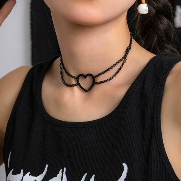 Jewelry Hip Hop Style Alloy Heart Shaped Cross Chain Necklace For Women With Electroplating Treatment
