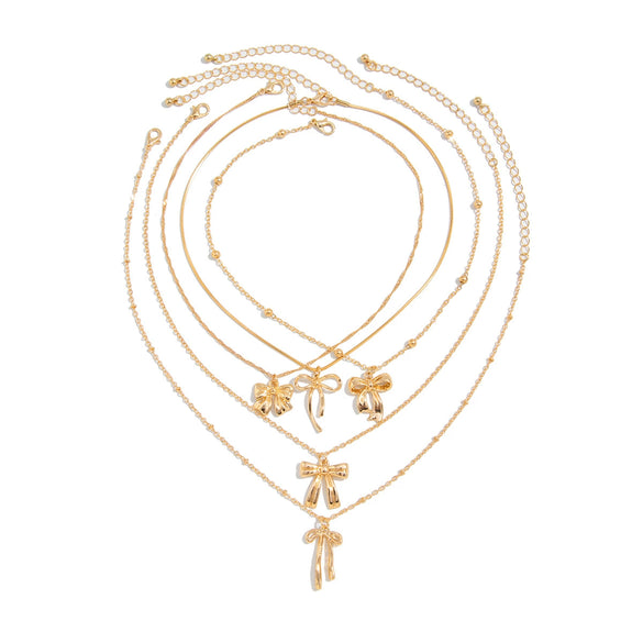 Jewelry Hip Hop Style Bow Alloy Pendant Clavicle Chain Electroplated
