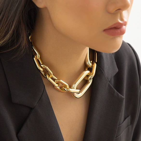 Jewelry Hip Hop Style Geometric Cross Buckle Chain Necklace With Electroplating