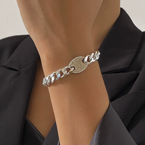 Jewelry Hip Hop Vintage Rhinestone Geometric Aluminum Alloy Chain Necklace