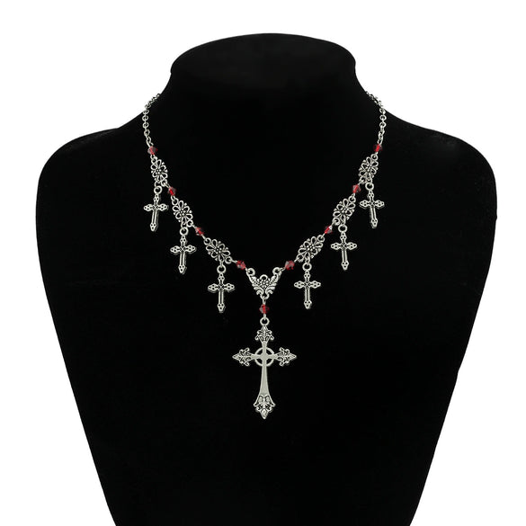 Jewelry Hiphop Cross Pendant Clavicle Chain Necklace Dark Gothic Style Metal Alloy Electroplated Geometric