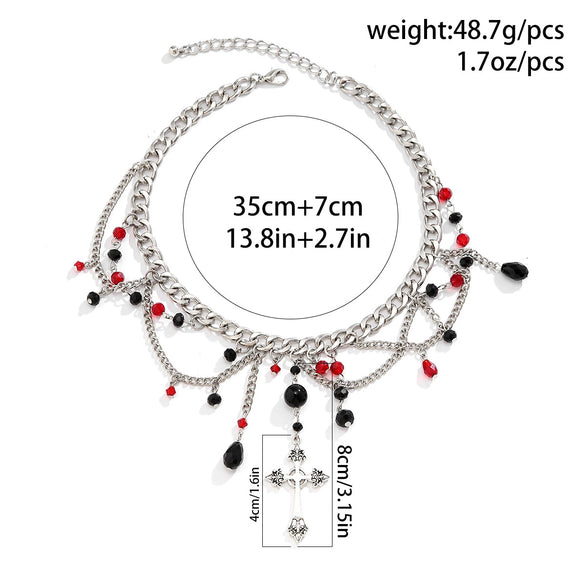 Jewelry Hiphop Cross Pendant Clavicle Chain Necklace Dark Gothic Style Metal Alloy Electroplated Geometric