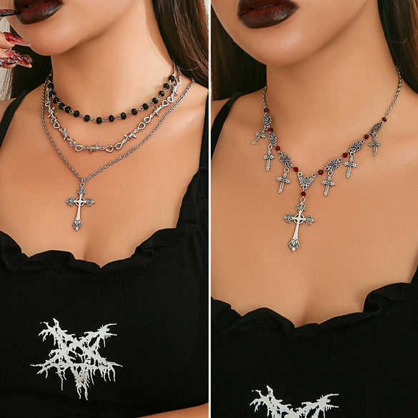 Jewelry Hiphop Cross Pendant Necklace Alloy Metal Geometric Electroplating For Women