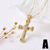 Jewelry Hiphop Zircon Cross Pendant Necklace Copper Geometric Electroplating Clavicle Chain