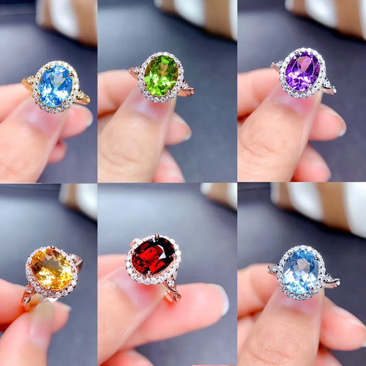 Internet Celebrity Tik Tok Live Stream Ornament Imitation Natural Colored Gems Topaz Amethyst Citrine Olivine Ring