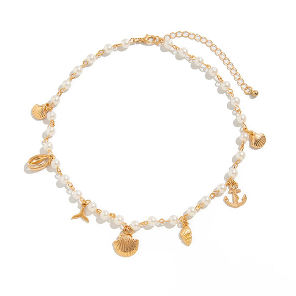 Jewelry Imitation Pearl Alloy Geometric Electroplated Pendant Clavicle Chain