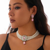 Jewelry Imitation Pearl Alloy Geometric Light Luxury Multilayer Clavicle Chain Electroplated