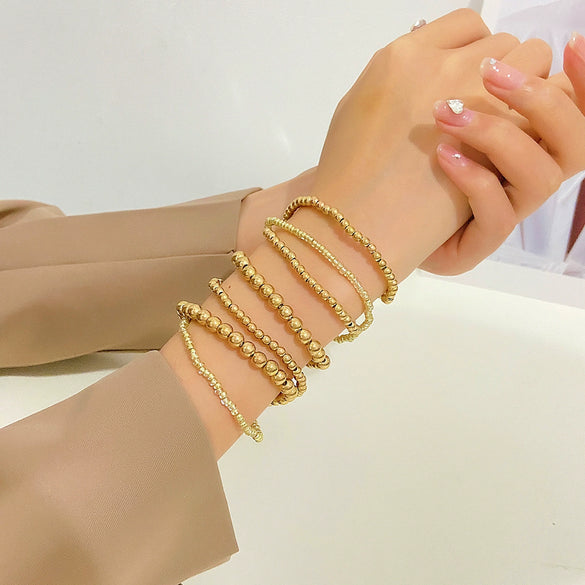 Jewelry Imitation Pearl Alloy Geometric Round Bead Stitching Electroplating Bracelet For Women