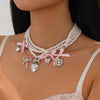 Jewelry Imitation Pearl Alloy Love Butterfly Heart Shape Bow Tie Geometric Sweet Women's Necklace