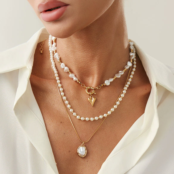 Jewelry Imitation Pearl Alloy Starfish Pendant Necklace Electroplating Light Luxury Style
