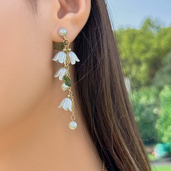 Jewelry Imitation Pearl And Artificial Crystal Lily Of The Valley Bouquet Tassel Pendant Necklace Handmade For Women
