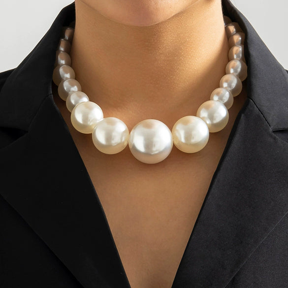 Jewelry Imitation Pearl Ball Chain Geometric French Retro Handmade Necklace