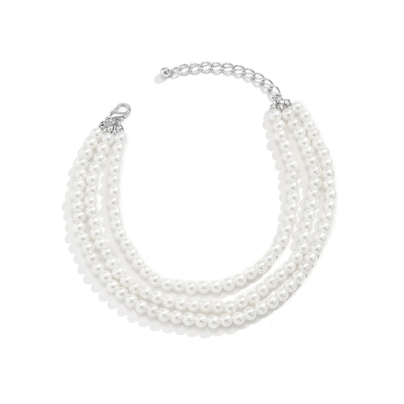 Jewelry Imitation Pearl Beaded Tassel Geometric Anklet For Women