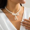 Jewelry Imitation Pearl Bow Handmade Beaded Knotted Necklace For Women