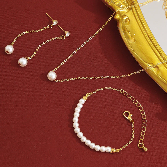 Jewelry Imitation Pearl Cross Alloy Chain Electroplated Geometric Clavicle Chain